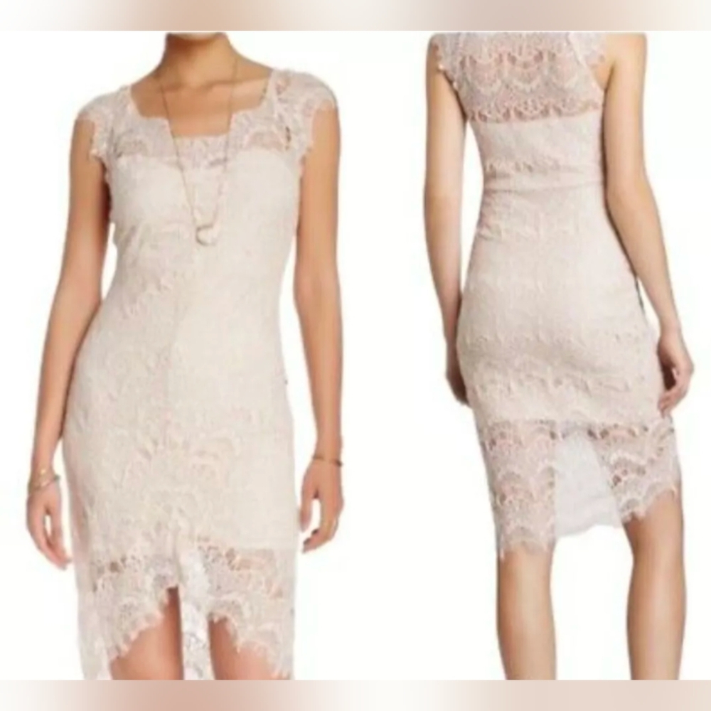 Intimately Free People Peekaboo Ivory Lace Hi-Low Slip Sheath Dress Medium